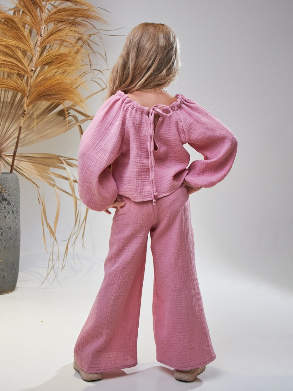 329-ПУ. Костюм детский Палаццо, пудра, хлопок 100%  муслин, размеры 98,104,110,116