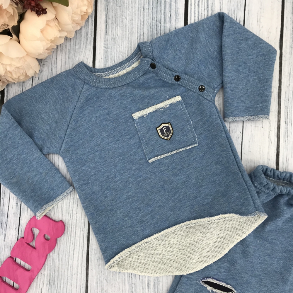 239. Костюм ясельный, хлопок 65%, 35% ПЭ, 3-х нитка футер без начеса, джинса 74,80,86