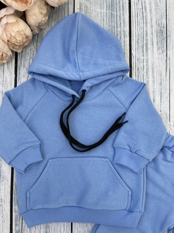 311-Г. Свитшот с капюшоном + Штаны, хлопок 65%, 35% ПЭ, 3-х нитка ( без начеса) голубой 122,128,134,140